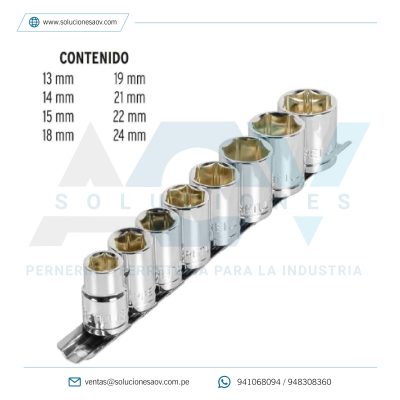Juego de 8 Dados Cuadro 1/2″ MM, Pretul