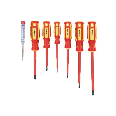 Juego 6 desarmadores dieléctricos y 1 probador de corriente, Truper, 14196