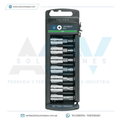 Juego de 7 dados cuadro 3/8″ punta torx, Truper, 14171