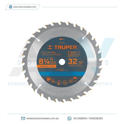 Disco sierra 8-1/4″ para madera, 32 dientes centro 5/8″, Truper, 12682
